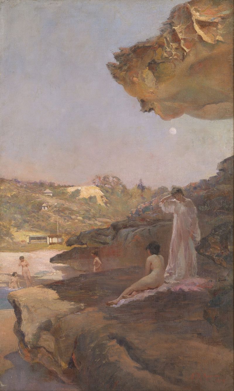 Cena marinha de Tamarama Beach por Julian Ashton, Impressionismo