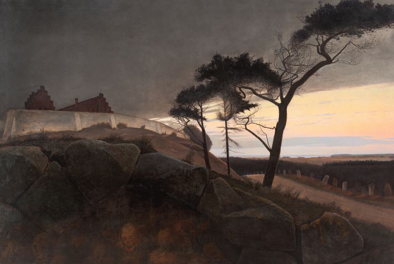 Landscape at twilight with a solitary figure by Laurits Andersen Ring, oil painting