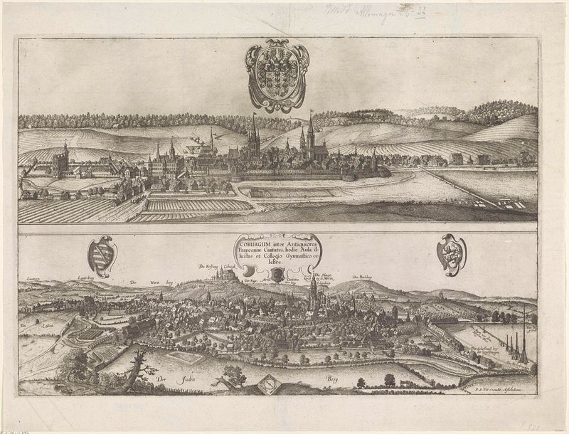 Gravura paisagística de Wenceslaus Hollar mostrando telhados e luz solar contra um céu nublado