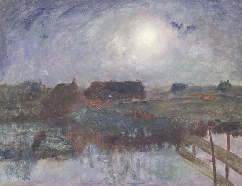 Night-time landscape with trees and shadows, oil on canvas by Theodoor Verstraete