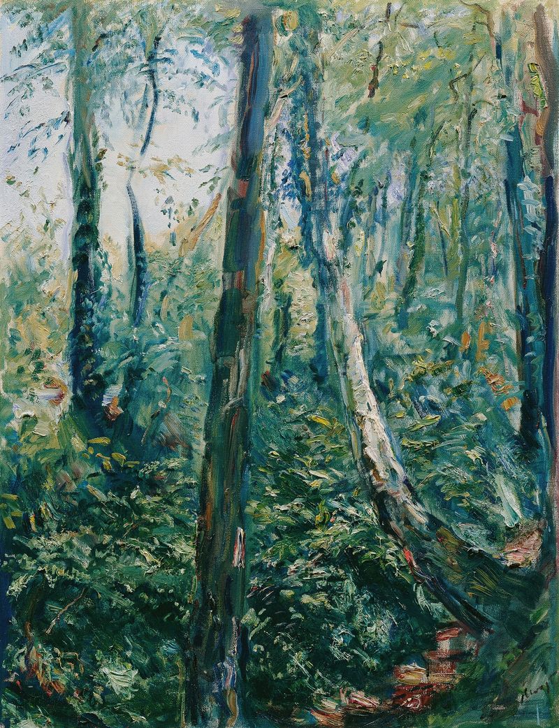 Waldweg by Max Slevogt, oil painting depicting a forest path with dappled light and greenery.
