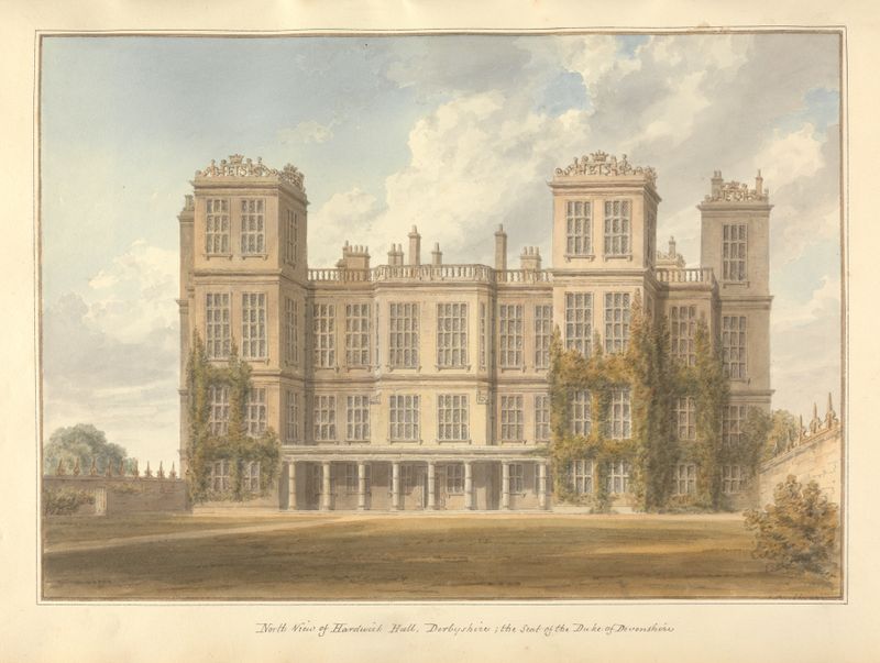 North View of Hardwick Hall, architecture by John Buckler, 1813