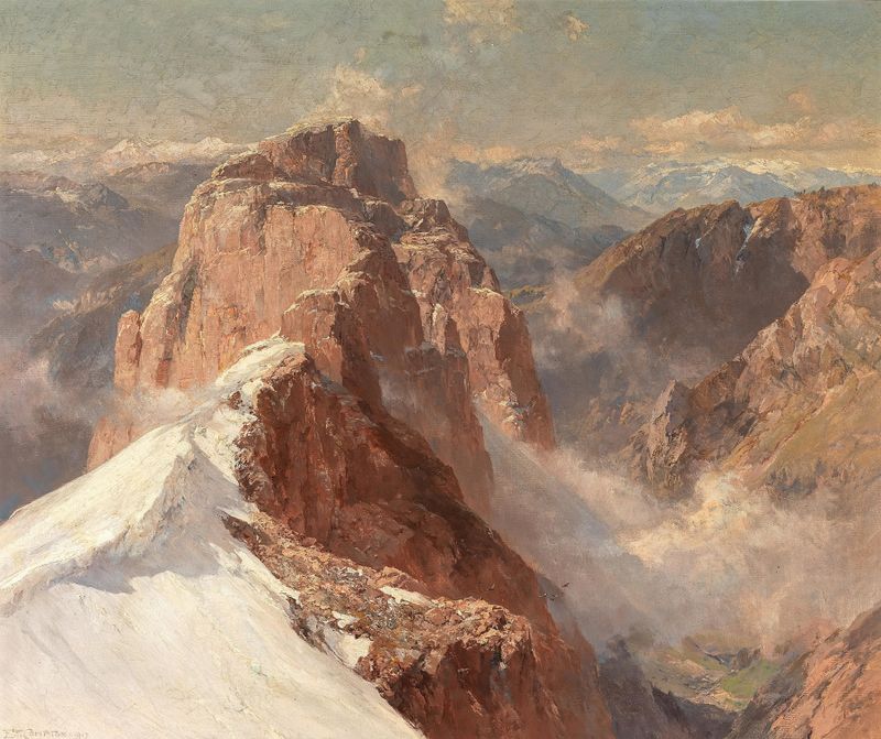 Paisagem com Crozzon di Brenta, pintura a óleo de Edward Theodore Compton