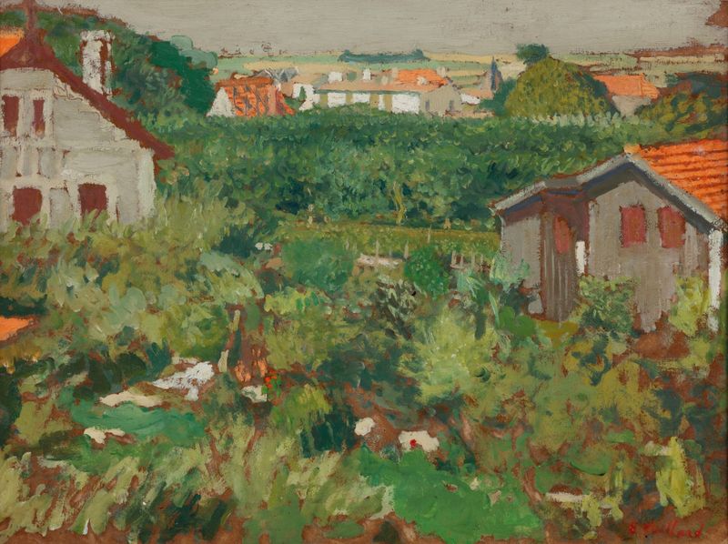 Landscape with small houses in an enclosure, oil painting by Édouard Vuillard