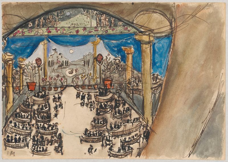 Cena interior com palco e iluminação de Tadeusz Makowski, meio desconhecido