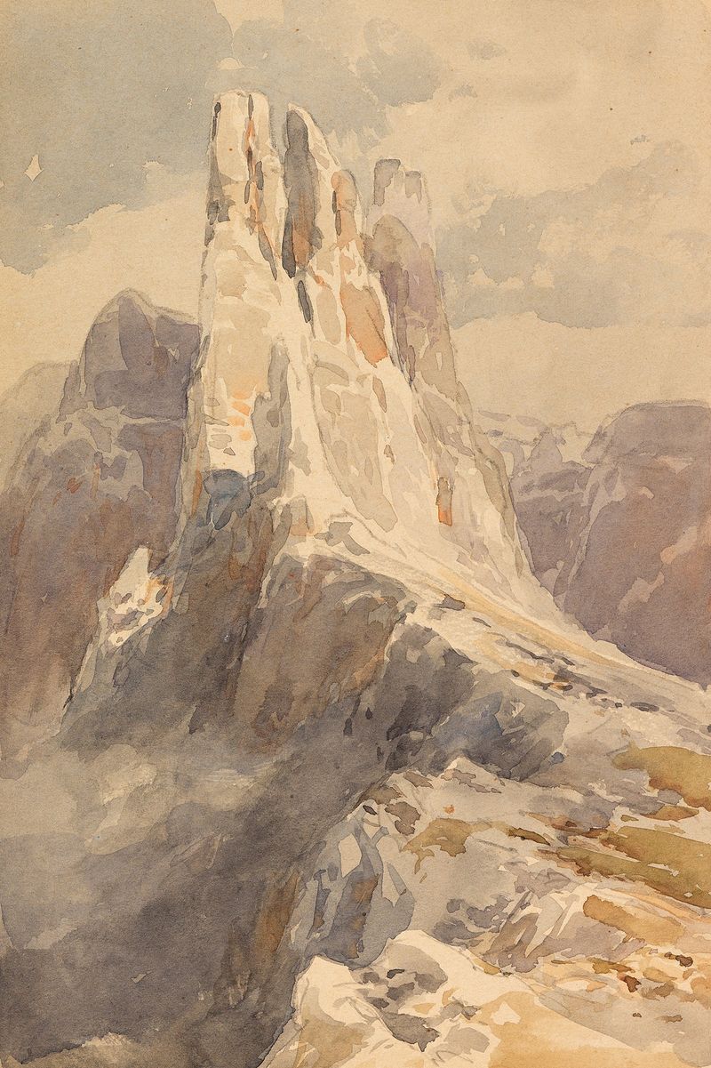 Oil painting of Vajolet Towers in the Dolomites by Edward Theodore Compton