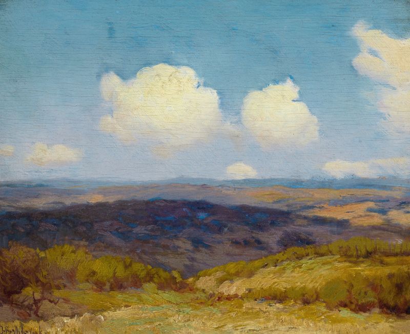 Flying Shadows by Julian Onderdonk, oil painting depicting an ethereal landscape with pastel skies.