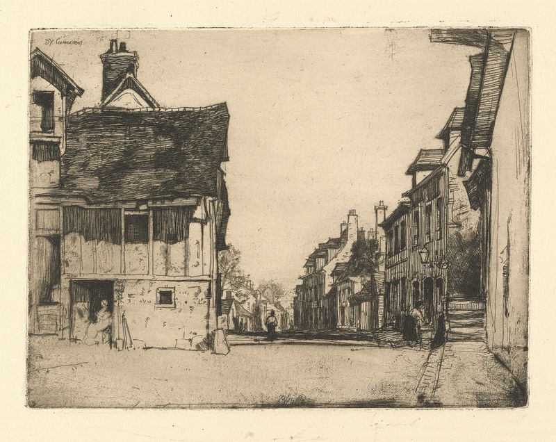 A Norman Village by David Young Cameron, realism, depicting a serene village landscape
