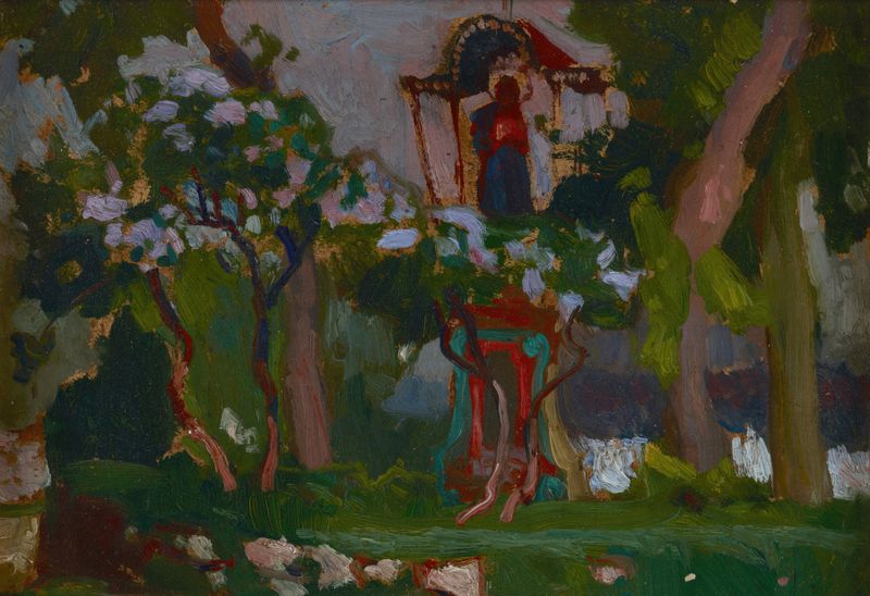 Impressionist oil painting by Jan Stanisławski depicting wildflowers in a lush landscape