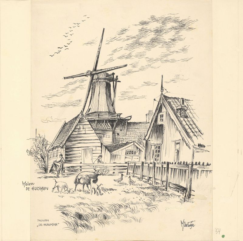Molen De Huisman nog staand aan het Blauwe Pad te Zaandam, óleo sobre tela de Maarten Oortwijn