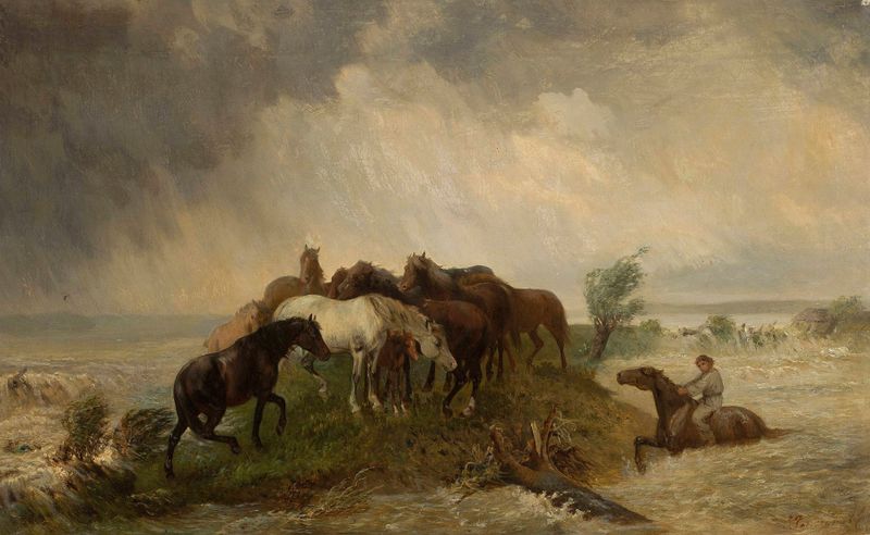 Flood de Józef Jaroszyński, pintura a óleo com ondas tumultuosas e um céu escuro