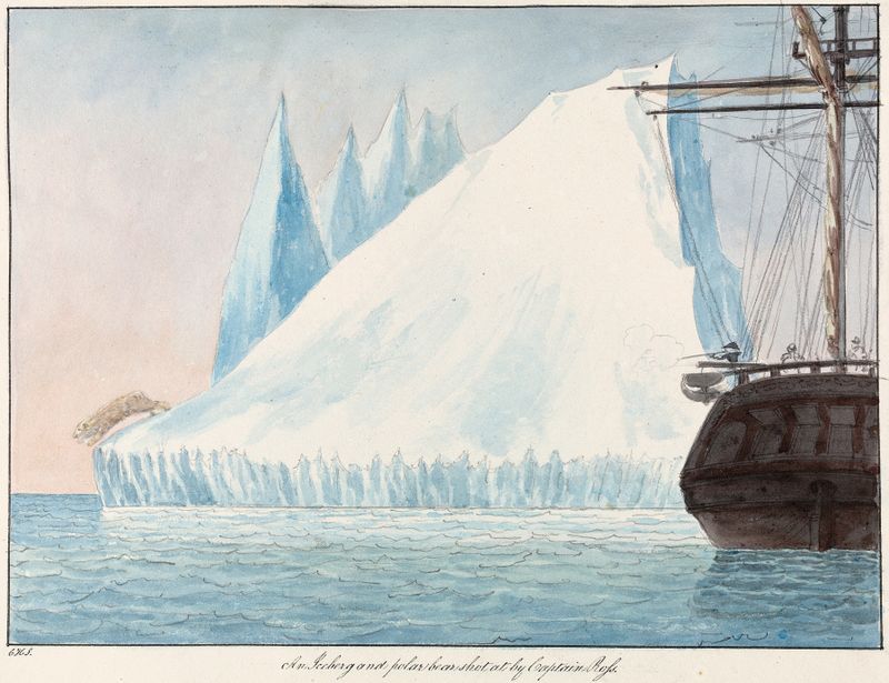 Un iceberg y un oso polar en una pintura al óleo romántica de Charles Hamilton Smith