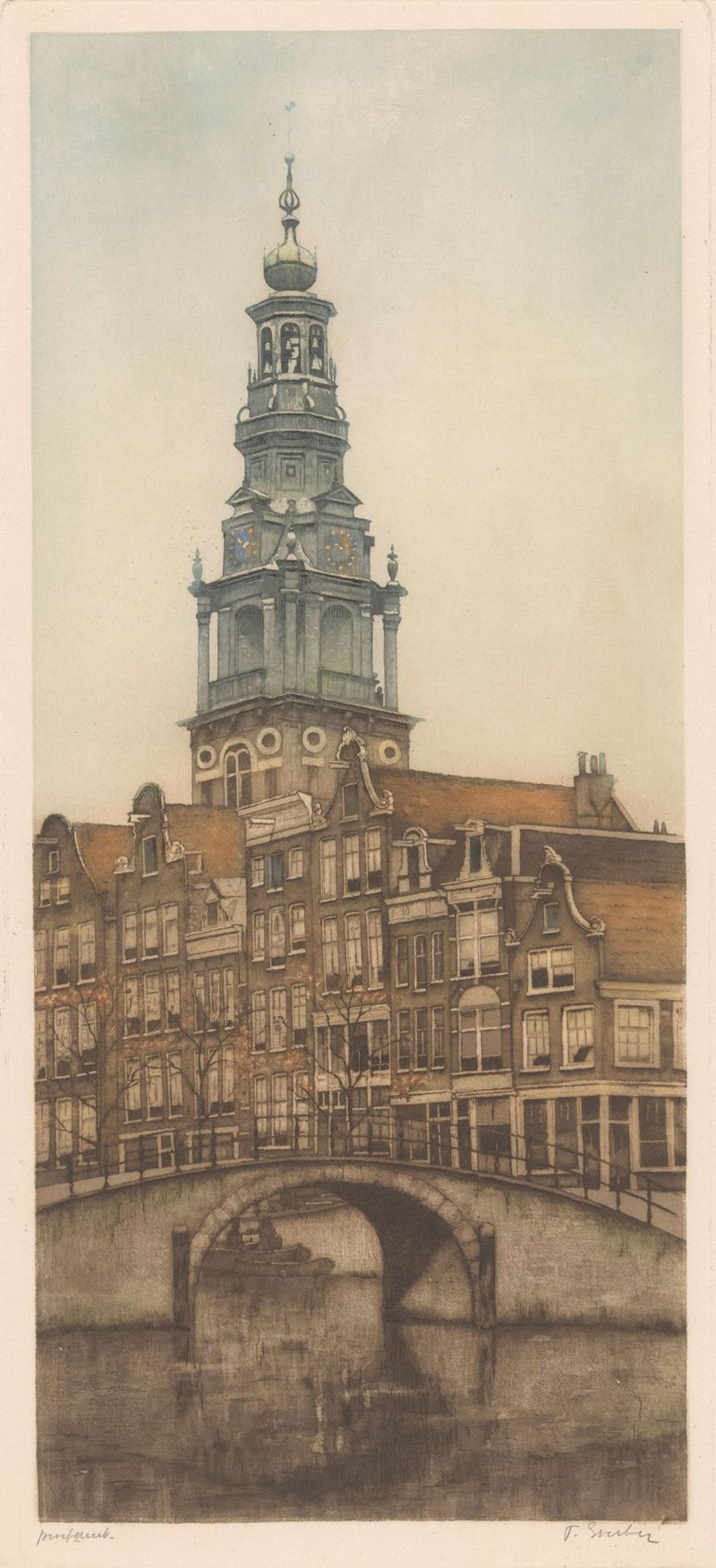 Zuiderkerk in Amsterdam by Frans Everbag, oil painting depicting church architecture with light and shadow