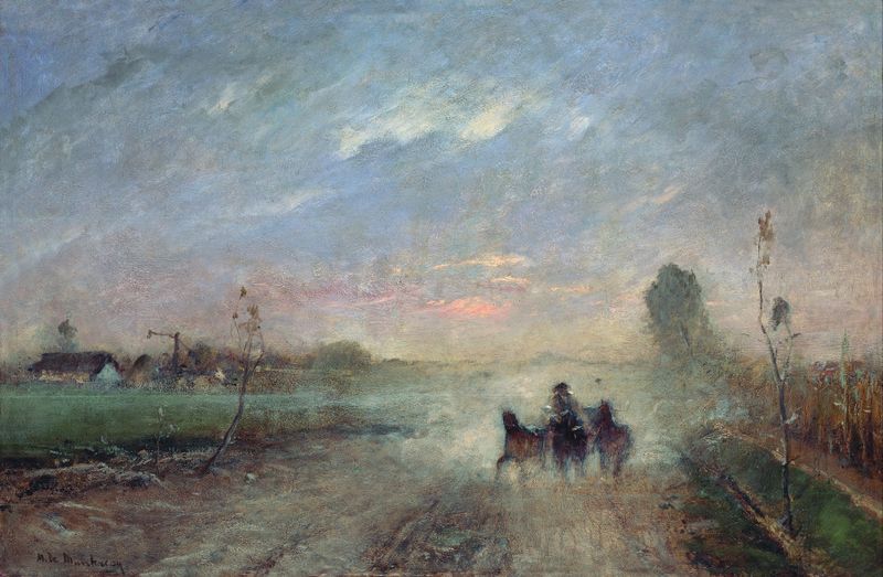 Dusty Road II by Mihály Munkácsy, oil painting of a solitary figure on a dusty road