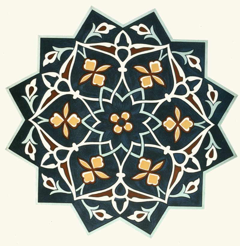 Ceramic ornamental tiles by Afghan Boundary Commission featuring intricate geometric designs.