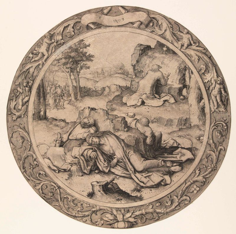 Gravura de Lucas van Leyden retratando Cristo em angústia sob um céu noturno