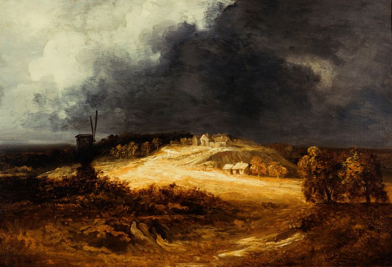 Paisagem de Moulins à Montmartre por Georges Michel, óleo sobre tela