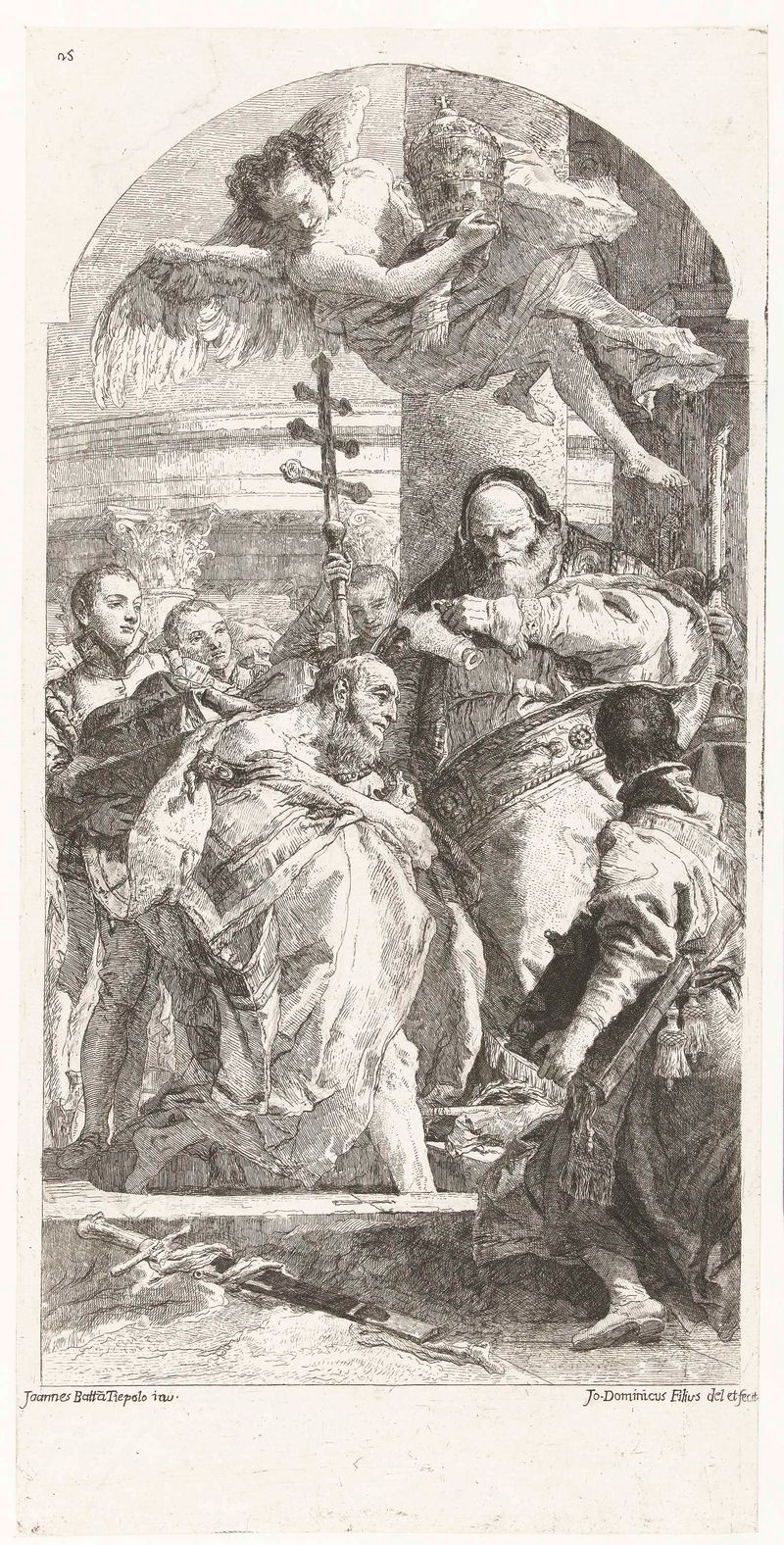 Doop van keizer Constantijn de Grote door paus Silvester, gravura de Giovanni Domenico Tiepolo
