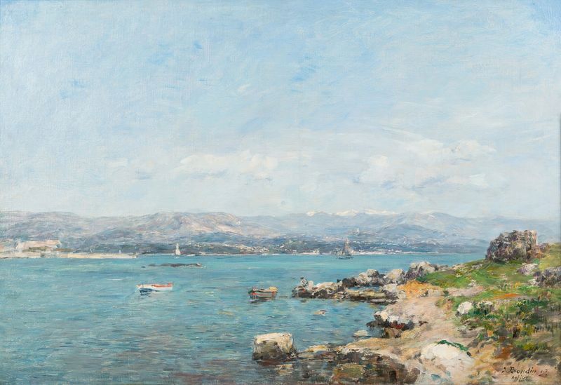 Escena marina de Antibes, la baie de Eugène Boudin, óleo sobre lienzo