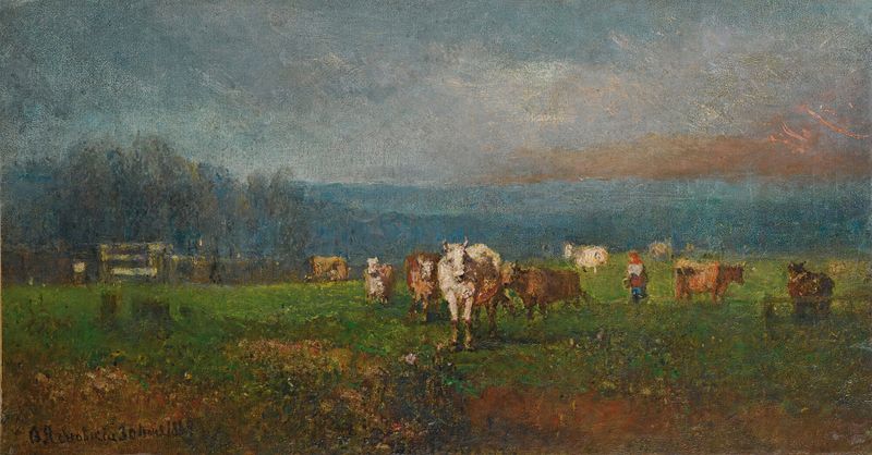 Rural Landscape de Fedor Ivanovich Yasnovsky, pintura a óleo que retrata uma paisagem serena com um caminho sinuoso.