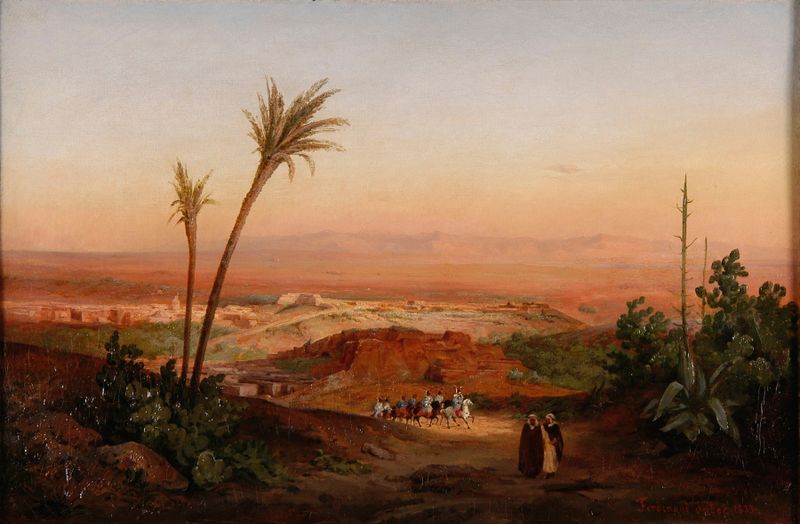 Pintura de paisagem de Ferdinand Duboc mostrando planícies e colinas sob um céu azul.