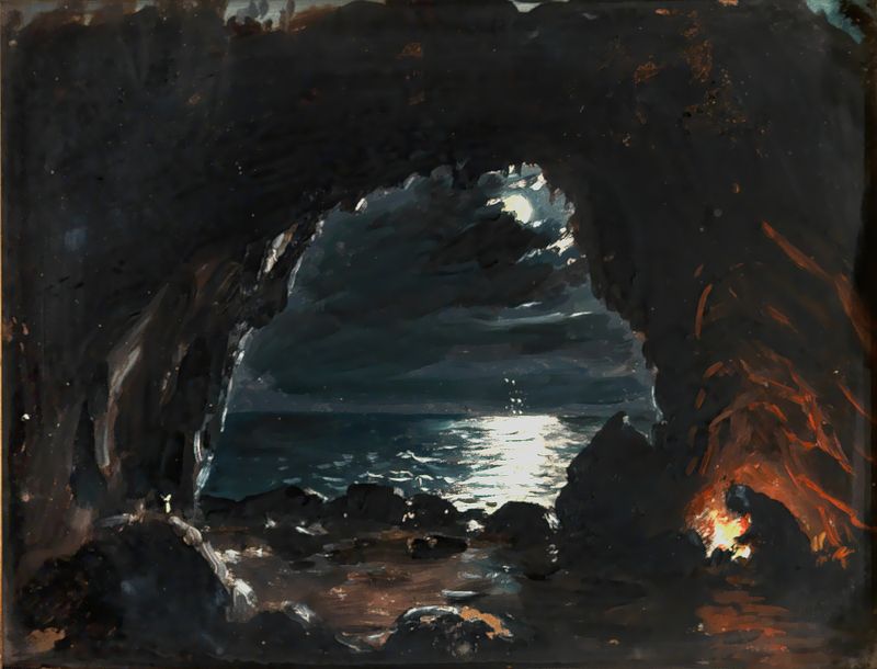 Cave Scene de John O'Brien Inman, apresentando uma caverna com reflexos e sombras.