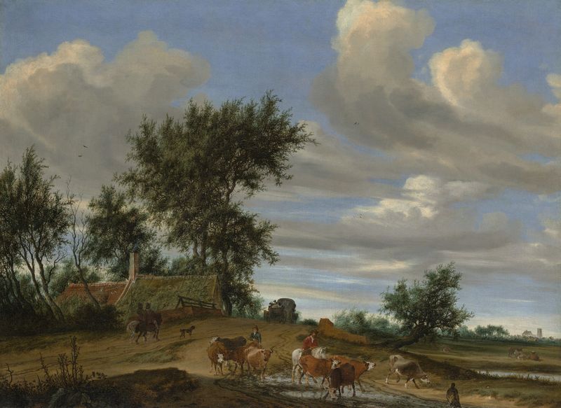 Landscape with a country road and fields by Salomon van Ruysdael, oil painting