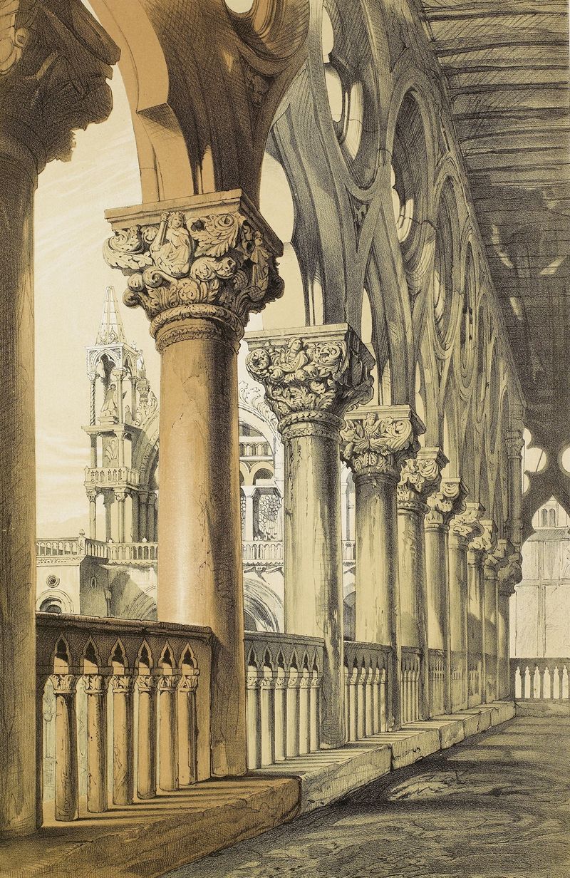 Detail of Renaissance architecture capitals by John Ruskin