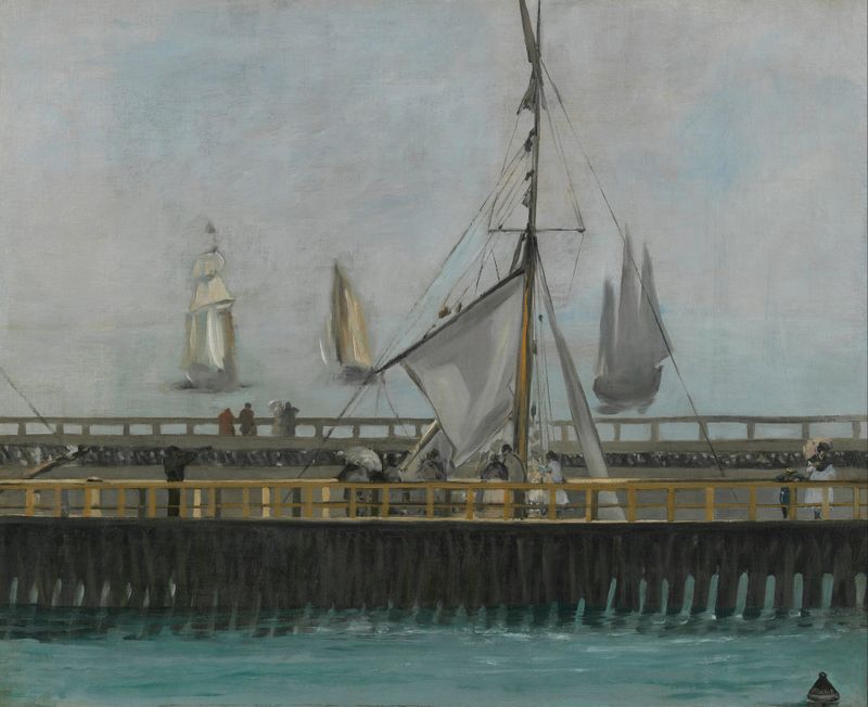 Marine scene with a wooden jetty and shimmering water, oil on canvas by Édouard Manet