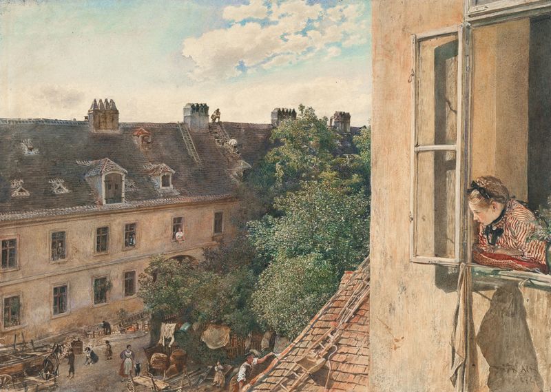 Vista del paisaje de Alservorstadt de Rudolf von Alt, pintura al óleo