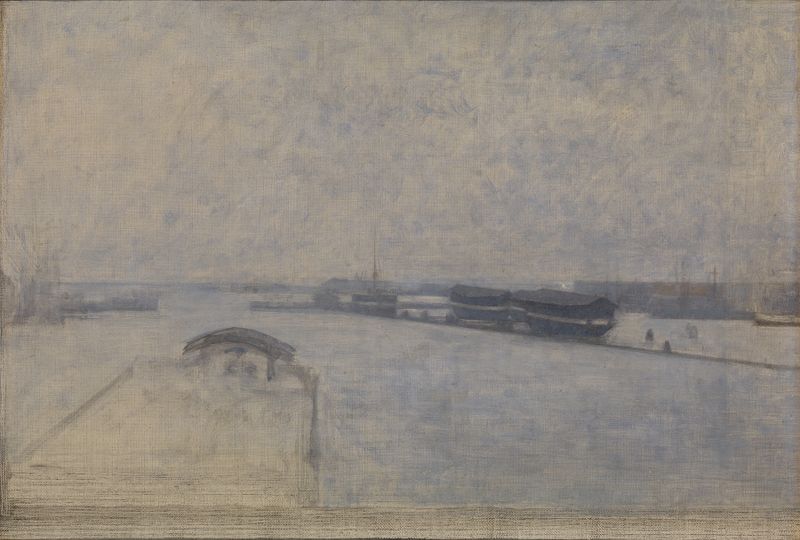 Marine scene of The Harbour of Copenhagen by Vilhelm Hammershøi, oil on canvas