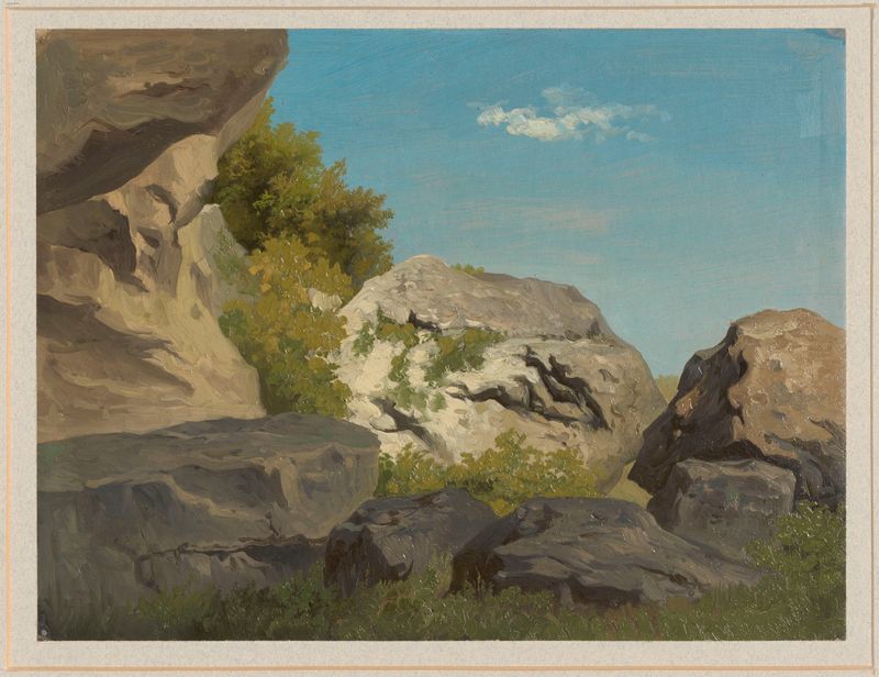 Paisagem de rochas texturizadas com luz e sombra de Arthur Blaschnik, pintura a óleo