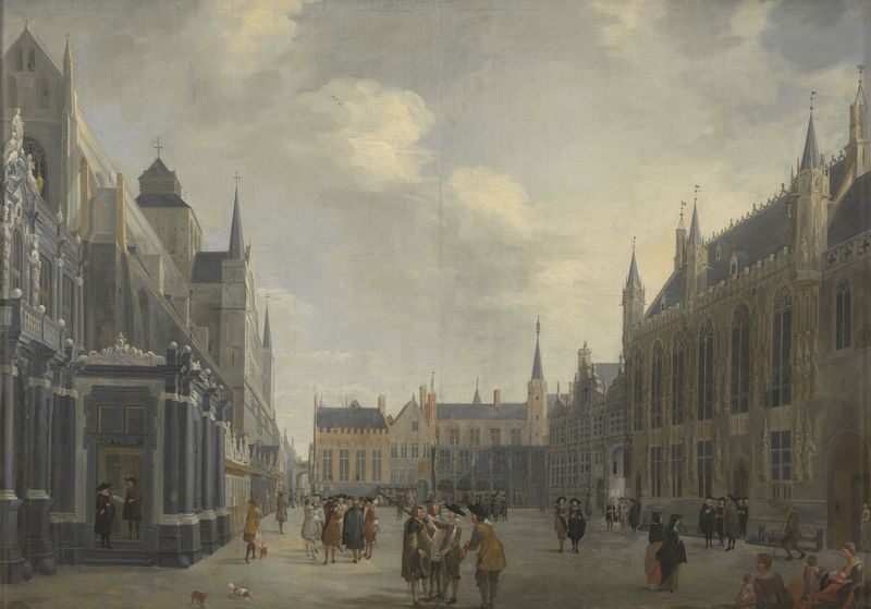 The Burg in Bruges by Jan Baptist van Meunincxhove, oil painting depicting historical architecture