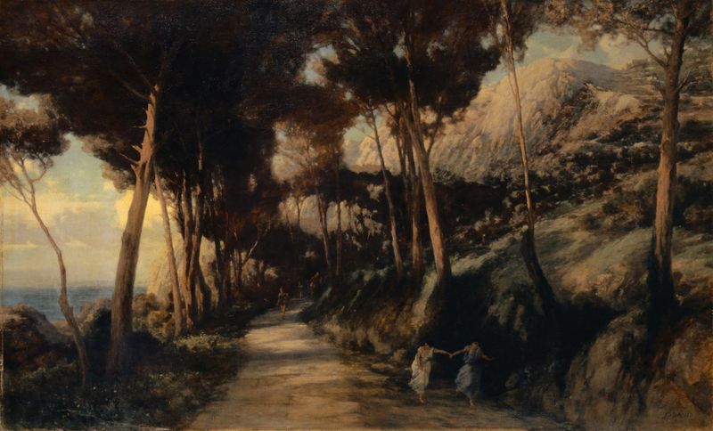 Landsape on Capri, chamado a Rota de Tibério, óleo de Emile François David