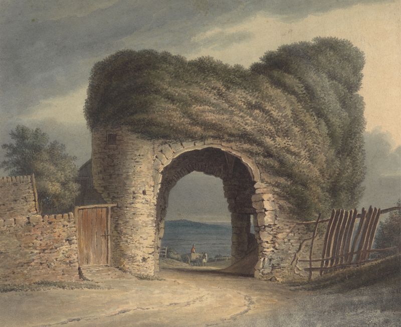 Strand Gateway, Winchelsea by Henry Morton, oil on canvas depicting a weathered archway.