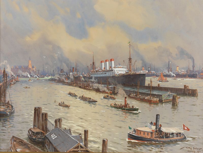 Escena marina con el barco Cap Polonio en el agua, pintura al óleo de Willy Stöwer