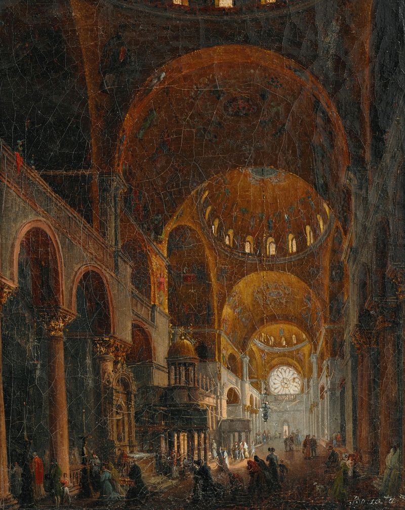 Interior of the Basilica of Saint Mark, oil painting by Giuseppe Borsato