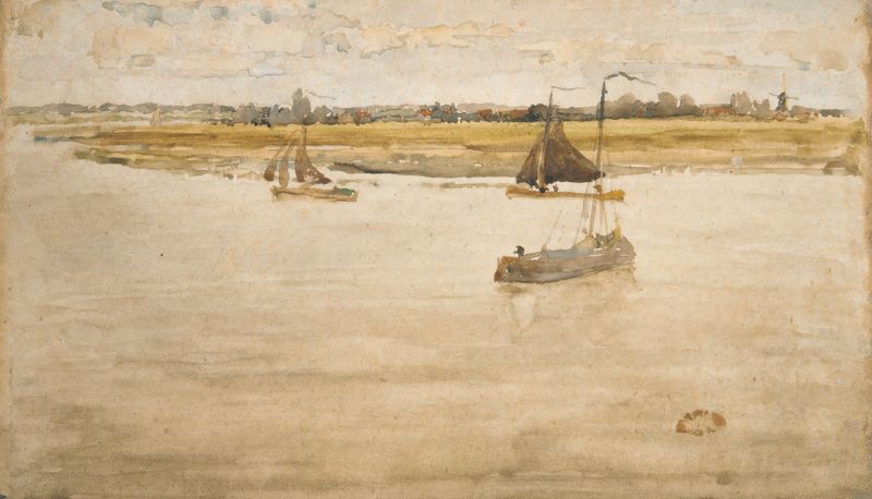 Paisaje al atardecer, pintura al óleo de James Abbott McNeill Whistler