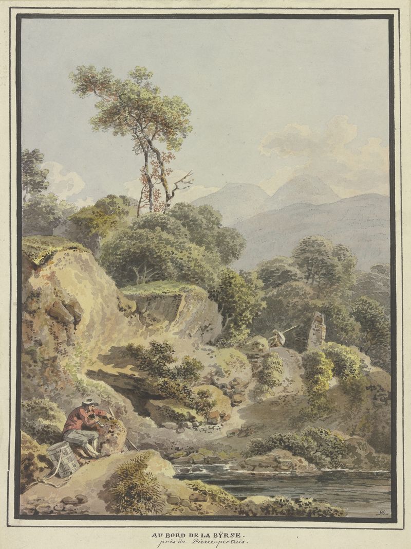 Oil painting by Balthasar Anton Dunker depicting a solitary figure by the water's edge.