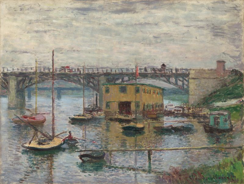 Puente en Argenteuil en un día gris, óleo de Claude Monet