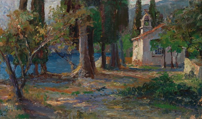 A small church by the sea, oil on canvas by Leontine von Littrow