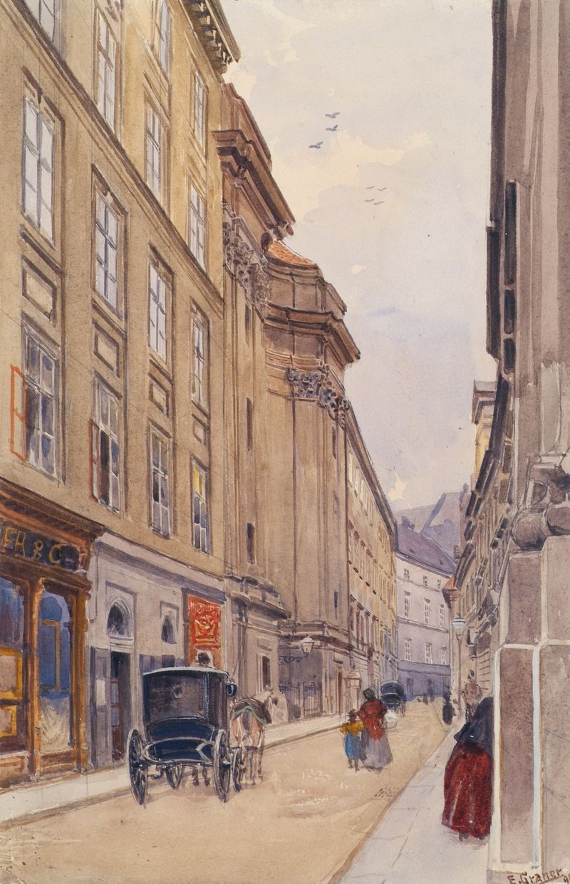 Arquitectura de un edificio en 'Die Dorotheergasse In Wien Mit Dem Alten Versatzamt' de Ernst Graner