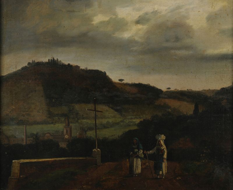 Landscape by François-Marius Granet, oil painting depicting soft colors and gentle hills.