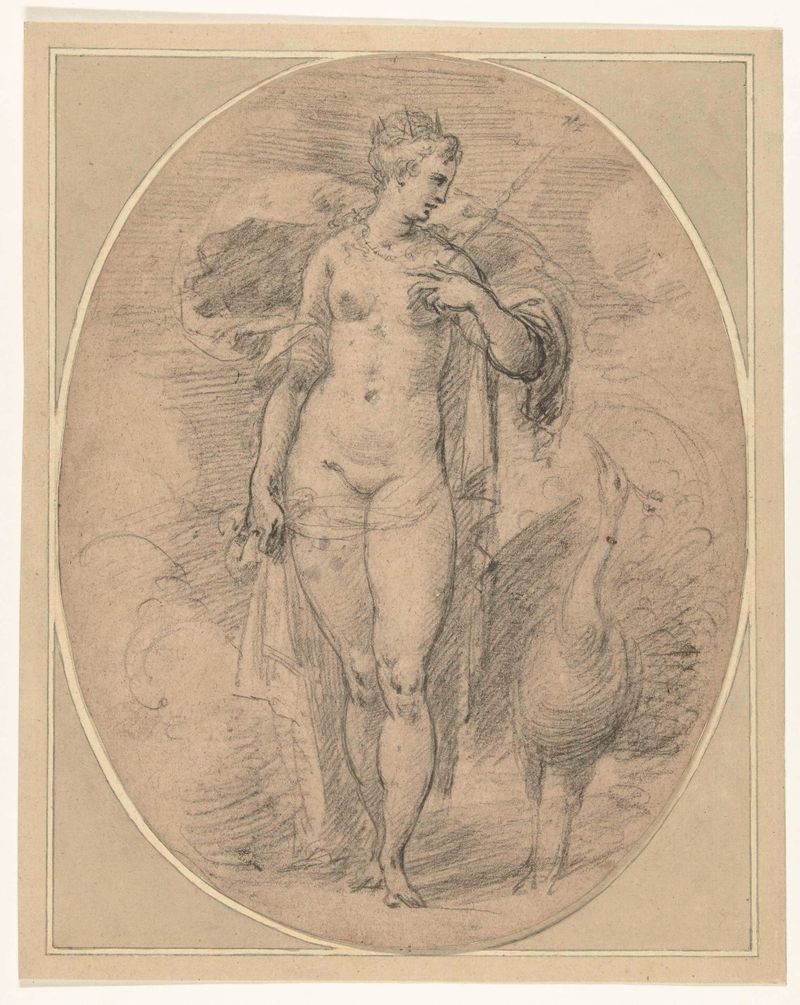 Juno figure illuminated by light, etching by Hendrick Goltzius