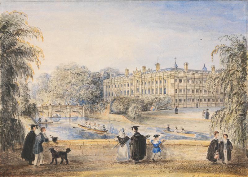 Landscape of Clare College, Cambridge, by Richard Banks Harraden, oil painting