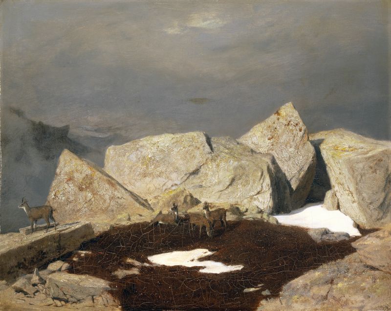 High Mountain Landscape With Chamois, oil on canvas by Arnold Böcklin
