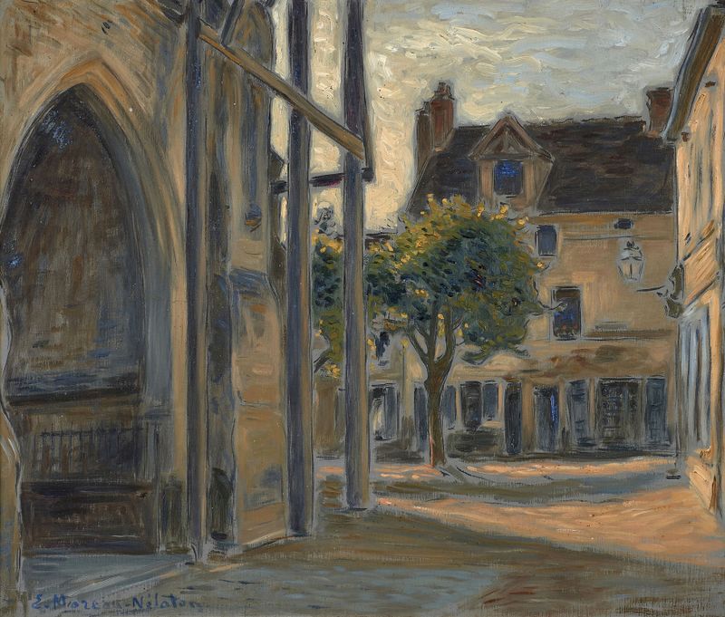 Oil painting of a church porch with light by Etienne Moreau-Nélaton