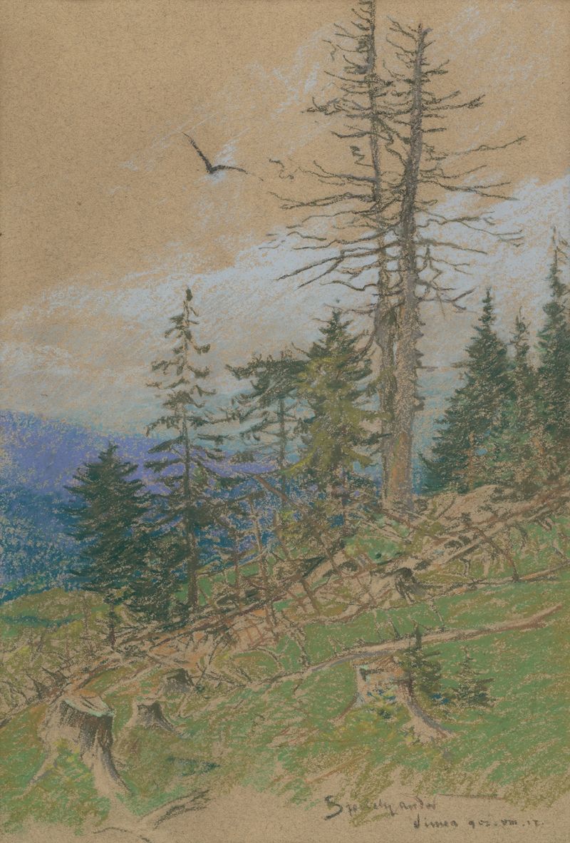 Landscape with rolling hills and sunlight by André de Székély, oil painting