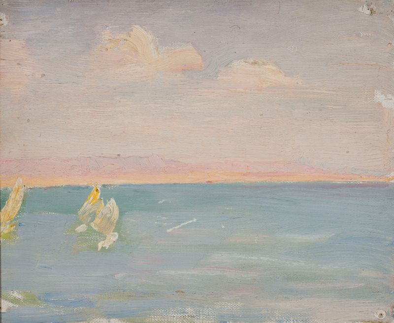 Óleo sobre tela de Jan Ciągliński retratando um navio navegando no oceano.