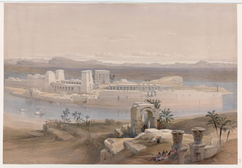 Vista general de la Isla de Philæ, óleo sobre lienzo de David Roberts